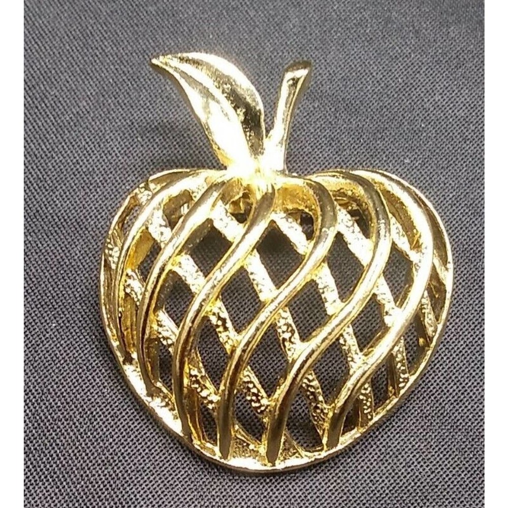 Vintage Signed Gerry's Gold tone Apple Shape Pin Brooch